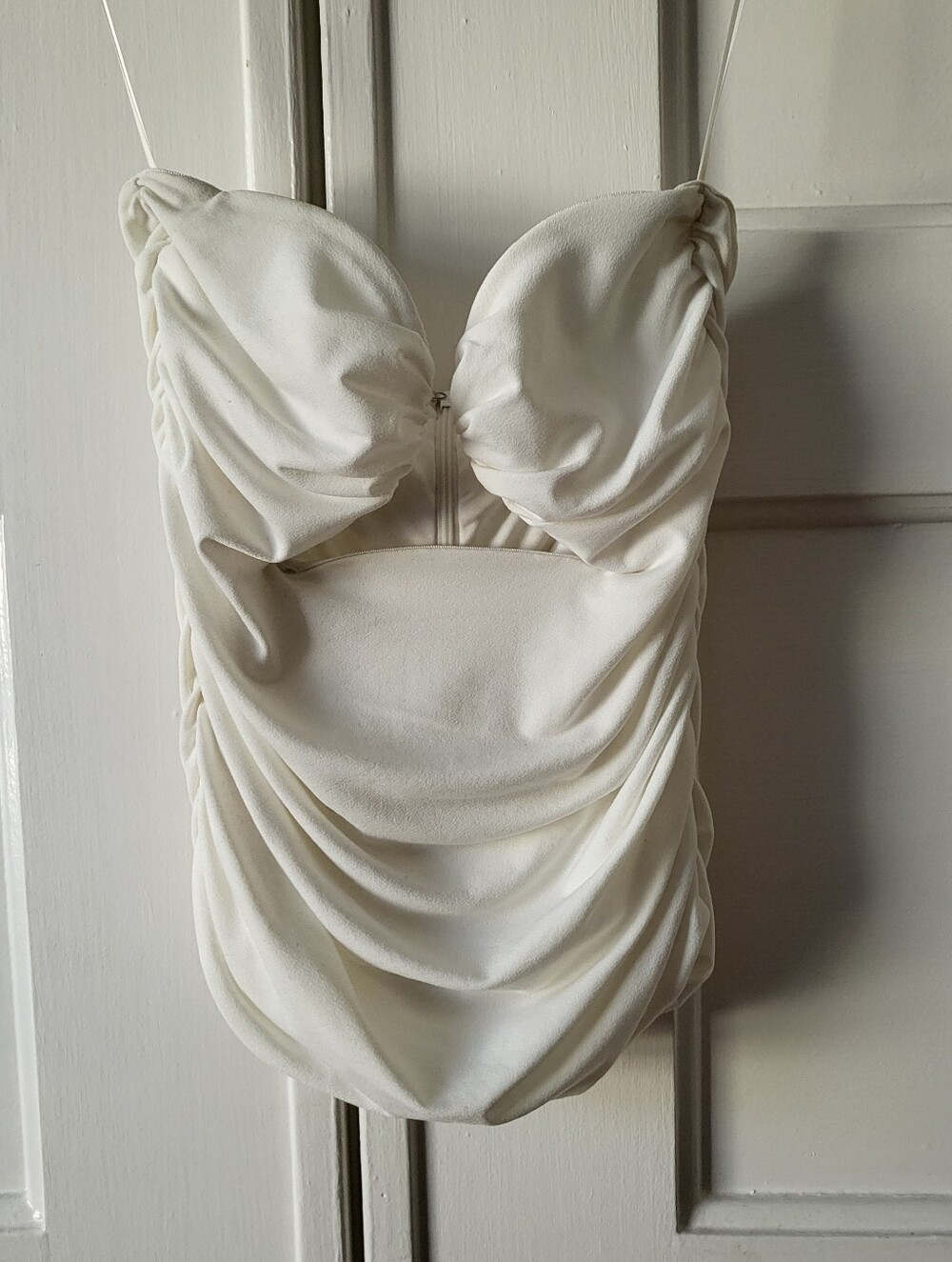 Pixie Market Sweetheart  Cutout Tube Top Strapless Ruched White Zip Size S